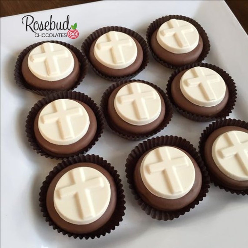 12 CROSS Circle Chocolate Covered Oreo Cookie Favors Candy Baptism Holy Communion Religious Party Favors image 3