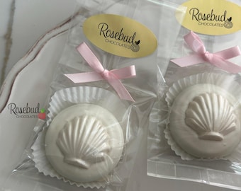 SEASHELLS Set of 12 Chocolate Covered Oreo Cookies Birthday Wedding Party Favors Shells