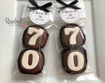 8 Sets #70 Chocolate Covered Oreo Cookies CHEERS to 70 Years TAGS 70th Birthday Party Favors