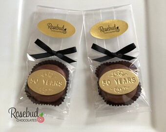 12 Chocolate "50 Years" Oreo Cookie Favors Gold Dusted Wedding 50th Anniversary Party Candy Fifty