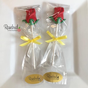 ROSE Set de 12 piruletas de chocolate para fiestas, bodas y cumpleaños, rosas rojas