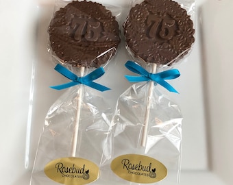 12 NUMBER Seventy-Five #75 Chocolate Decorative FLORAL Lollipop Candy Favors 75th Birthday Party