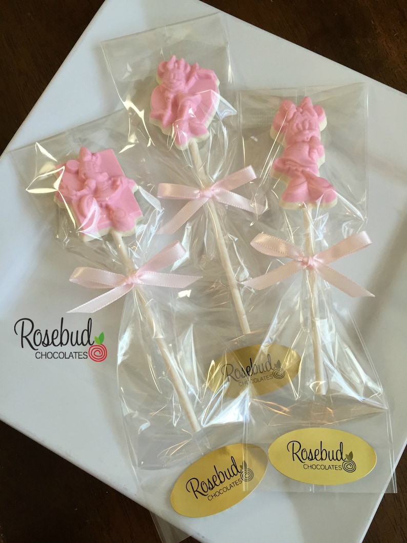 12 MINNIE MOUSE Assorted Chocolate Lollipop Favors Pink Birthday Party Candy