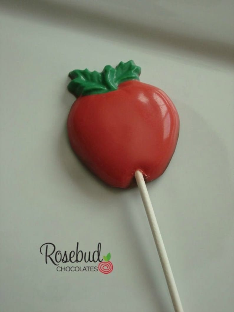 12 APPLE Chocolate Lollipops Candy Snow White Birthday Party Favors Teacher Gifts Treats Red Fruit image 2