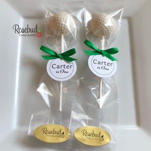 12 GOLF BALL Chocolate Lollipops Personalized Round Scallop Favor Tags Birthday Wedding Party Ideas