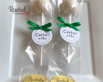 12 GOLF BALL Chocolate Lollipops Personalized Round Scallop Favor Tags Birthday Wedding Party Ideas