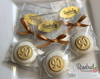 90th Birthday Set of 12 Chocolate Cookie Gold Party Favors Cheers to 90 Years