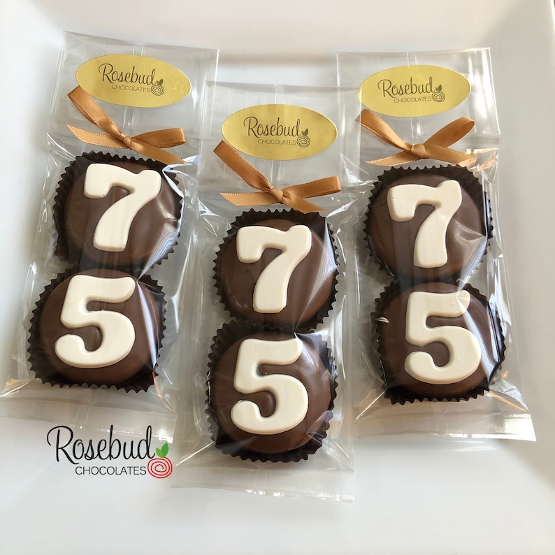 8 Sets of 75 Chocolate Covered Oreo Cookie Candy Party Favors Number Seventy Five 75th Birthday image 4