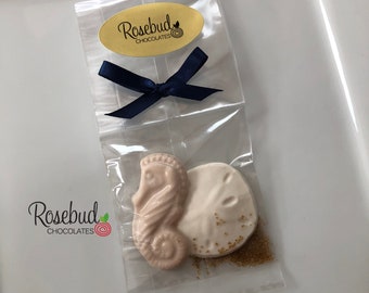 12 SEAHORSE Chocolate Candy Party Favors Nautical Beach Wedding Birthday Anniversary Sand Dollar Starfish Gold Sand Sugar