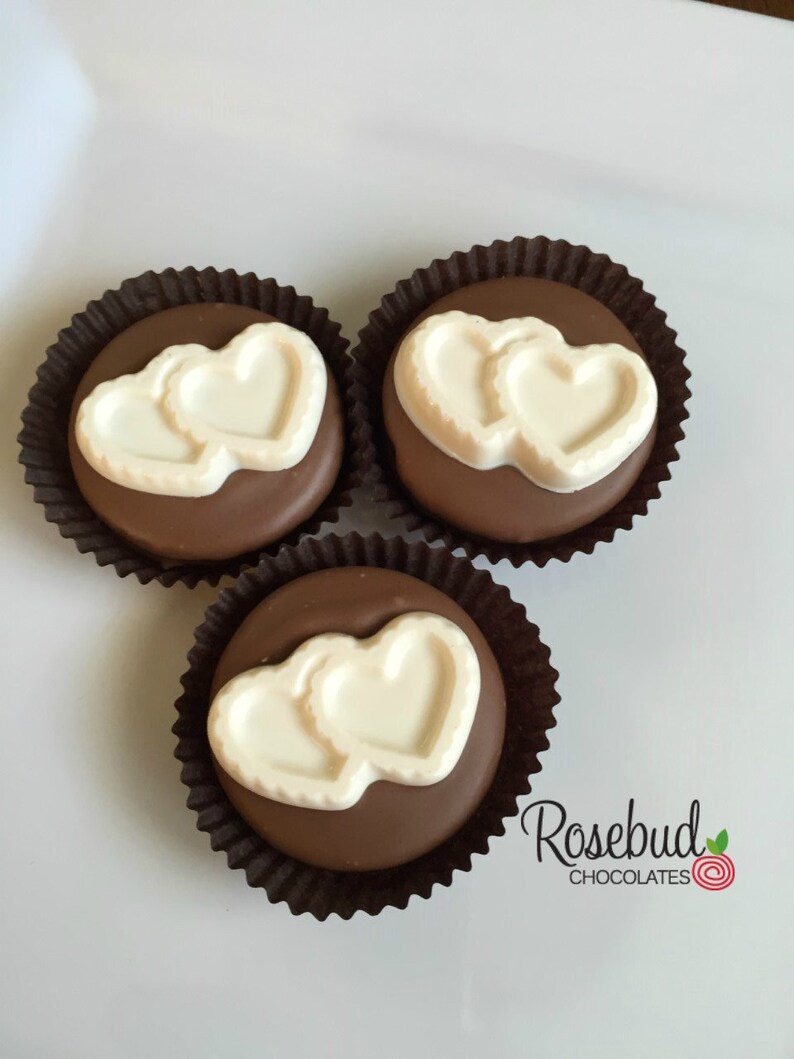 12 DOUBLE HEARTS Chocolate Covered Oreo Cookie Candy Party Favors Wedding Bridal Shower Birthday Anniversary image 2