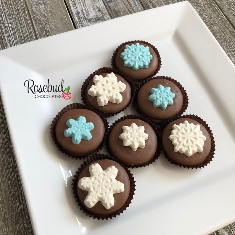 12 SNOWFLAKE Chocolate Covered Oreo Cookie Christmas Holiday Winter Party Candy Favors Frozen Birthday image 1