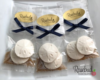 12 SAND DOLLAR Chocolate Favors Nautical Wedding Bridal Party Sea Beach Candy Gold Sugar