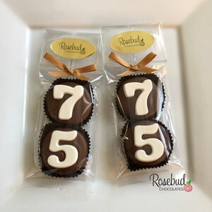 8 Sets of 75 Chocolate Covered Oreo Cookie Candy Party Favors Number Seventy Five 75th Birthday image 3