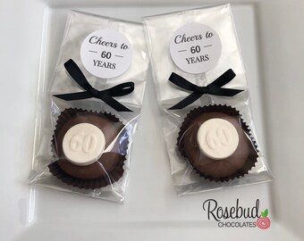 12 "CHEERS TO 60 YEARS" #60 Chocolate Covered Oreo Cookies 60th Birthday Party Favors Numbers Round Sticker Label