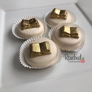 12 GOLD Dusted BOOK Chocolate Covered Oreo Cookie Party Favors Book Club Teacher Gifts image 2