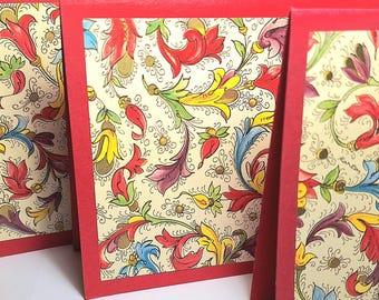 Handmade Florentine Notecards | Red with Gold Accents | Italian Paper & Design | 10-Card Box