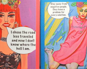 Funny Women Card Set | Irreverent Witty Cards | Handmade Set of 10