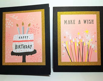 Birthday 6-Card Set | For Many Ages & Genders | Gold Glittered Matting | Value Priced