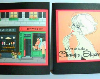 Handmade Paris Notecard Set | Vintage Stationery, Retro French Design, 10 Assorted  Cards