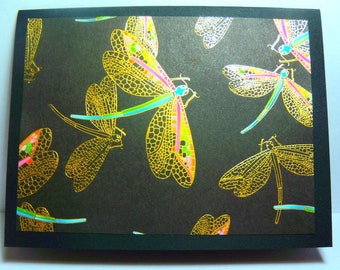 Dragonfly Card Set | Gold Metallic Wings | Paper made in England | Handmade Set of 10
