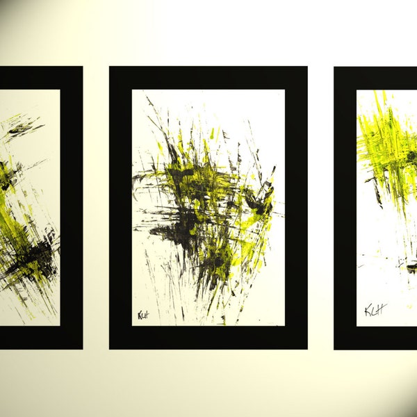 3 - Abstract Expressionism Paintings - Modern Original Art - 55.56.60102411 - Retro Green And Black - Spring Green 1,2 and 3