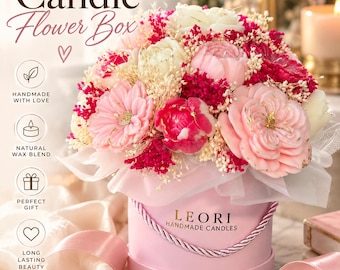 Bloemenbox met kaars, handgemaakt arrangement van was, romantische woondecoratie, uniek cadeau, decoratief boeket