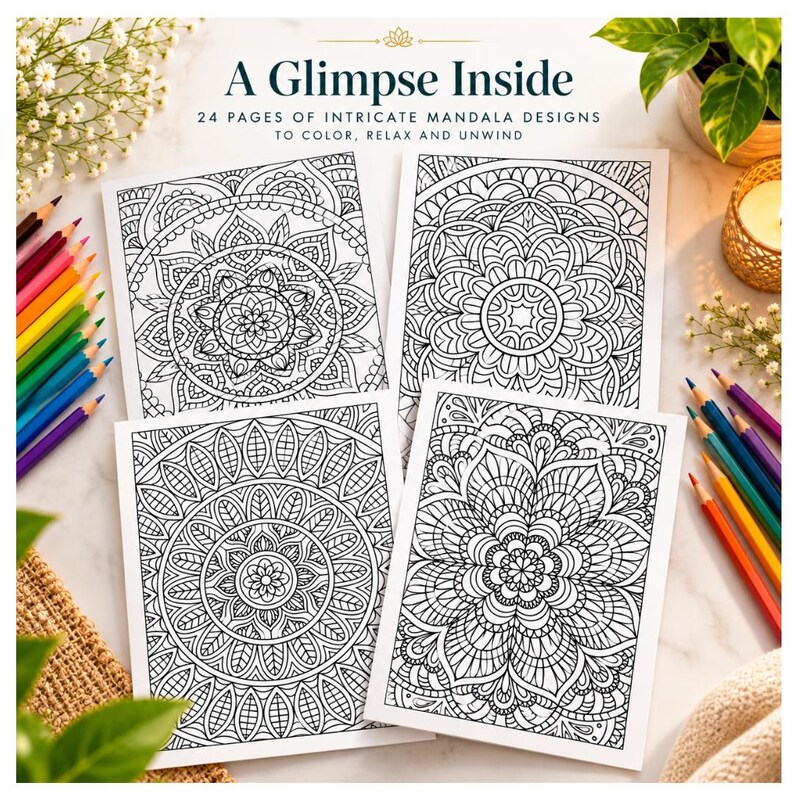 Mandala Coloring Book for Adults, Printable Mandala Coloring Pages