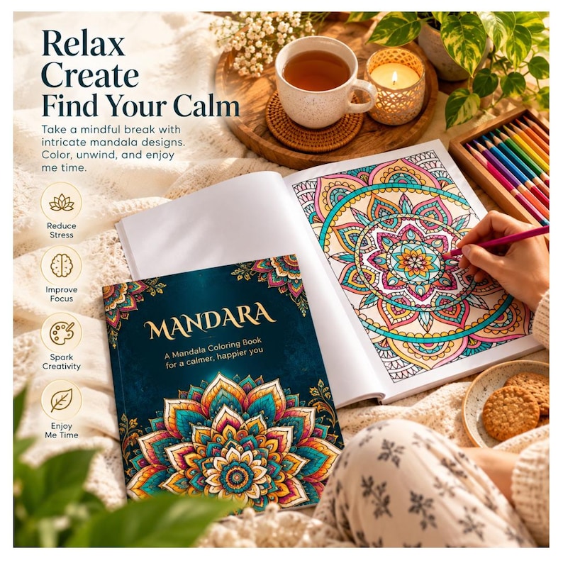 Mandala Coloring Book for Adults, Printable Mandala Coloring Pages