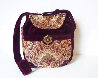 Boho Gypsy Tapestry Medieval Renaissance Art Deco Bag Purse "Camryn" Hippie Vintage Oriental Velvet Burgundy Ornaments Ethnic 70s Multicolor