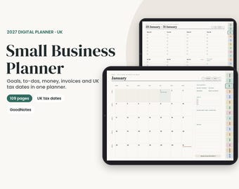 2027 Small Business Planner UK, Digital Planner with UK Tax Dates and Money Tracker