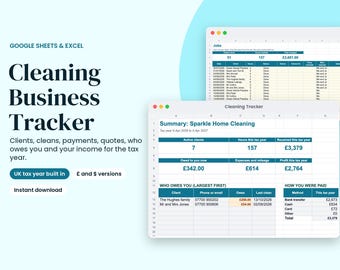 Hoja de cálculo para empresas de limpieza: seguimiento de clientes, trabajos y pagos con calculadora de presupuestos.