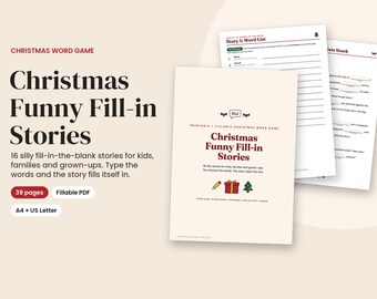 Historias navideñas para completar, divertido juego de palabras para niños y familias, PDF rellenable