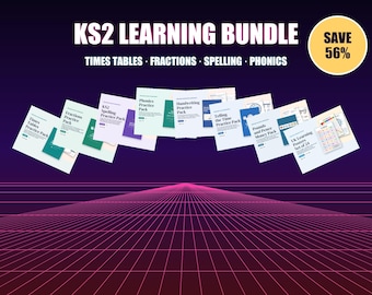 KS2 Worksheets Bundle, Times Tables, Fractions, Spelling, Phonics, Handwriting Practice, UK Money, Telling Time, Homeschool Printables