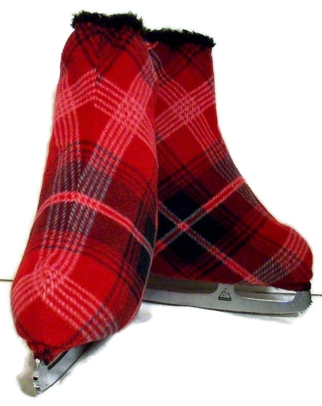 Red, White and Black Plaid Melavge's Ice Skate Boot Warmers and Hockey