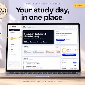 Study Planner HTML App | Pomodoro Timer, Flashcards, Exam Countdown, Grade Tracker | Offline Student Studying Assistant Download