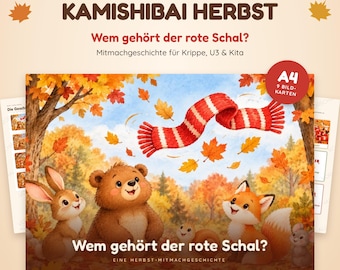 Kamishibai Herbst U3: Wem gehört der rote Schal? Mitmachgeschichte para Kita & Krippe