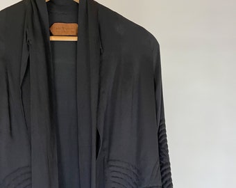 1930s Black Silk Duster Jacket Robe