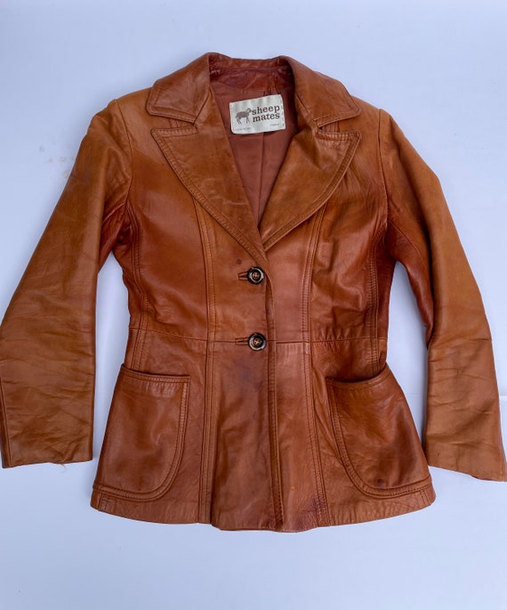 Vintage 70s Soft Brown leather Jacket Small - image 4