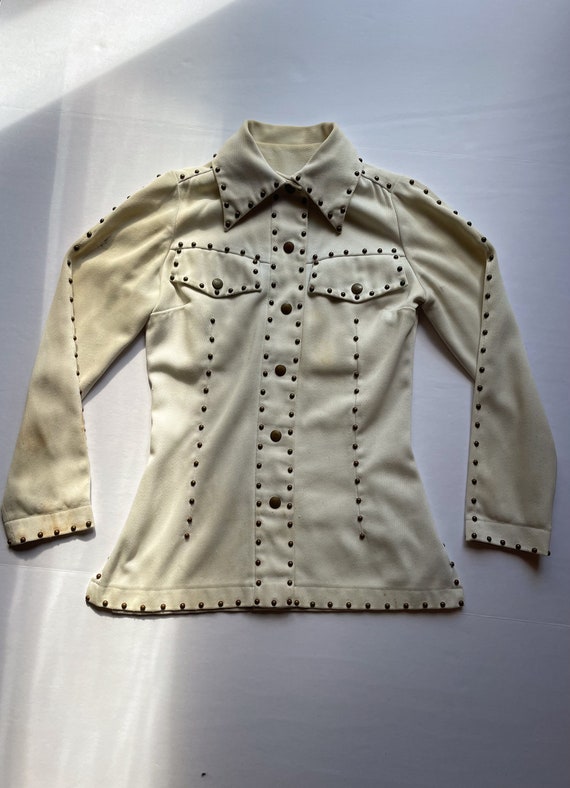 70s White Roncelli style studded jacket XS