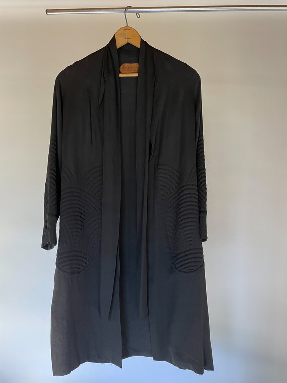 1930s Black Silk Duster Jacket Robe - image 9