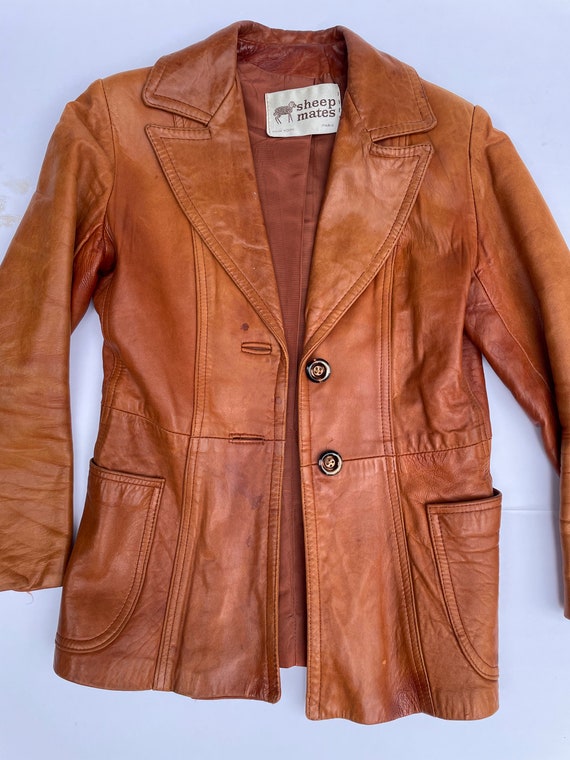 Vintage 70s Soft Brown leather Jacket Small - image 3