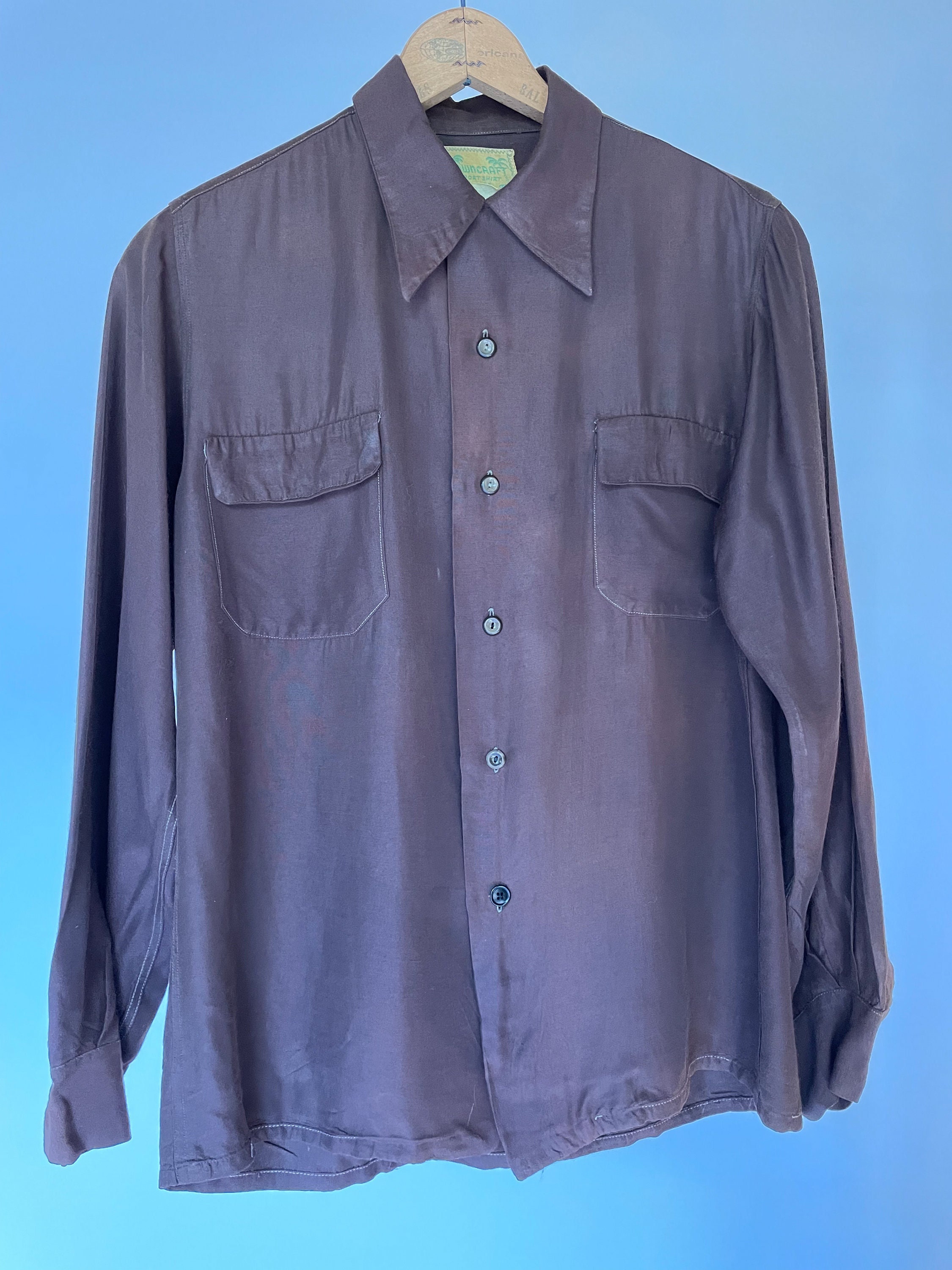 Penneys Towncraft 1950s Gabardine Rayon Shirt Button Down Penneys Towncraft 1950s Gabardine Rayon Shirt Button Down