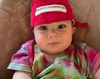 Vintage baby boy red corderoy winter hat