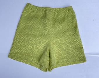 Pantaloncini a vita alta damascati floreali verde lime vintage anni '60 Piccoli