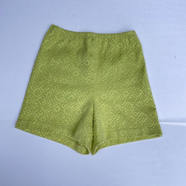 VIntage 60s lime green floral damask high waist shorts Small