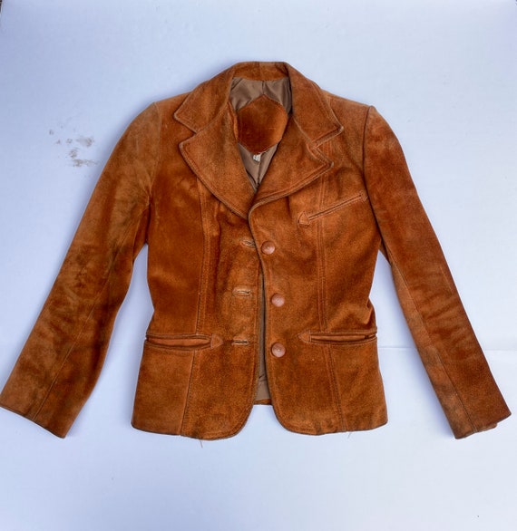 70s Vintage Brown Suede Leather jacket XSmall