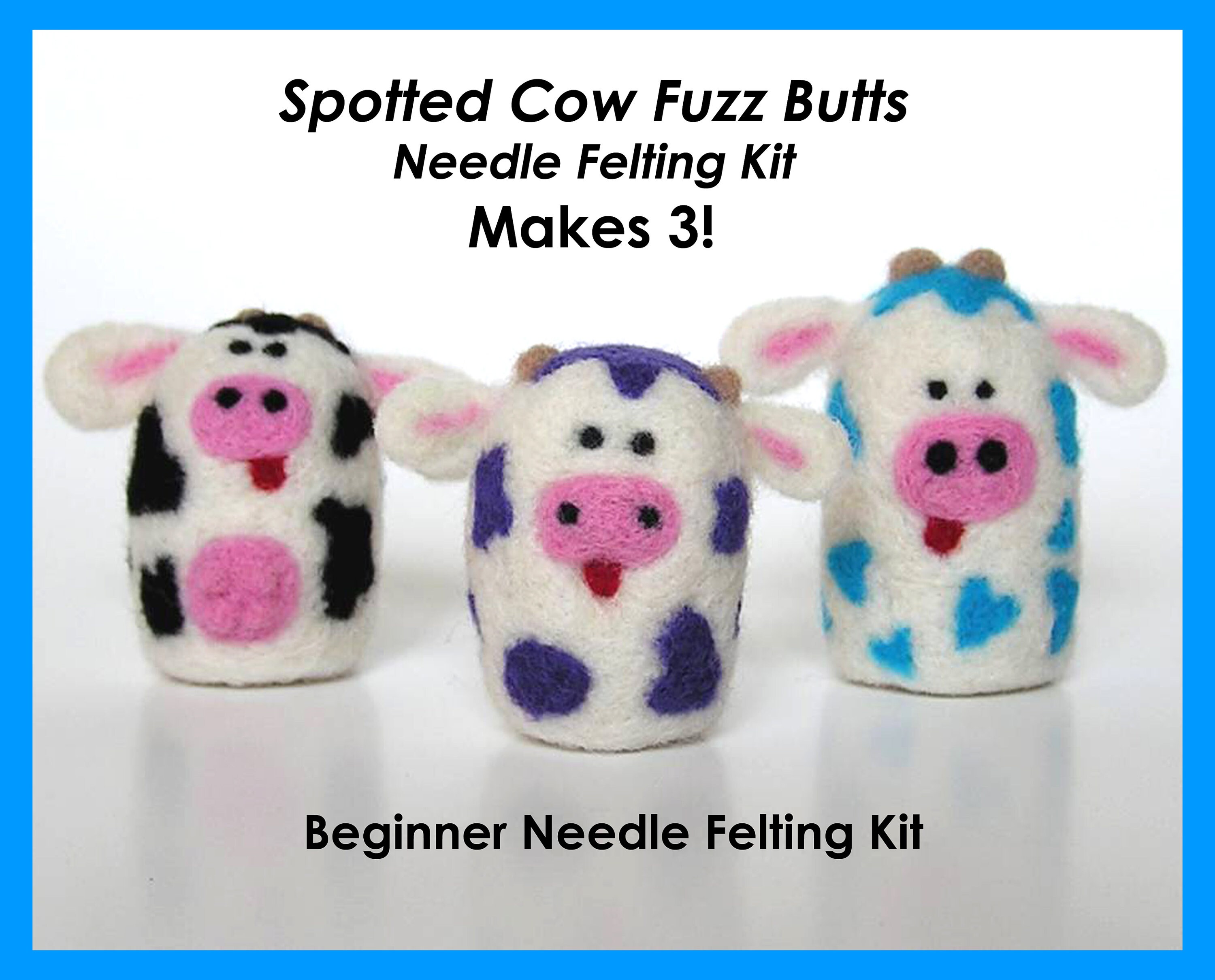 NEEDLE FELTING KIT / Spotted Cow Fuzz Butts / Learn to Needle Etsy