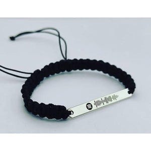 Music Scan Code Macrame Bracelet, 925 Sterling Silver, Cord, Birthday Gift, Valentine's Day Gift, Anniversary Gift, Gift for Mom