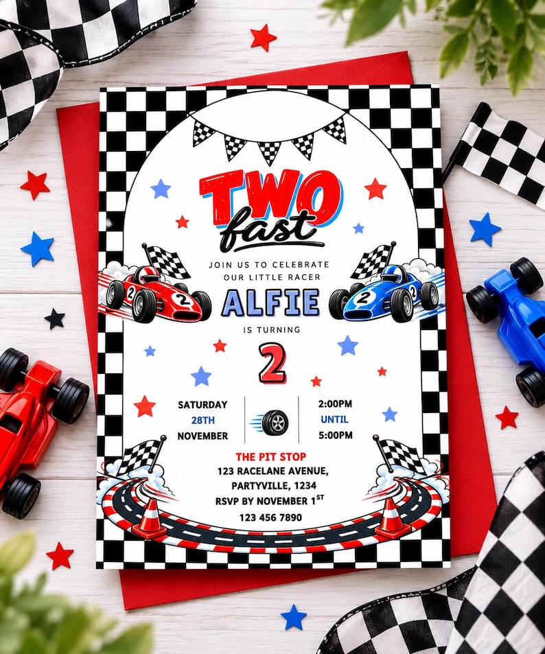 Two Fast Birthday Invitation Editable Template | Race Car 2nd Birthday ...