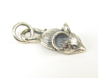 Sterling Silver Mouse Charm, Dimensional Silver Mouse Pendant |NS1-1